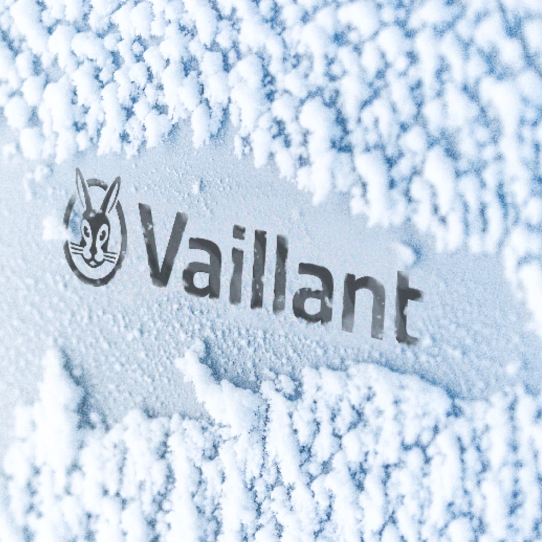 Logo Vaillant na sněhem pokrytém tepelném čerpadle